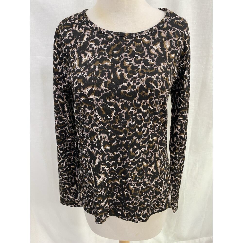 NWOT Leopard Print Top 100% Cotton S Brown Long Sleeve Soft Minimalist Casual
